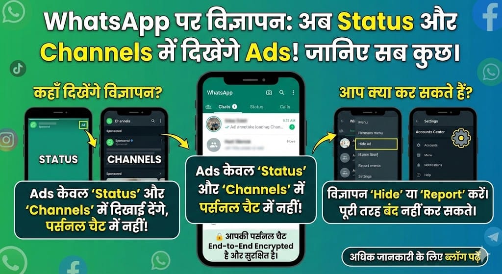 WhatsApp में बड़ा बदलाव: अब Status और Channels पर दिखेंगे विज्ञापन, जानिए इसे कैसे रोकें?