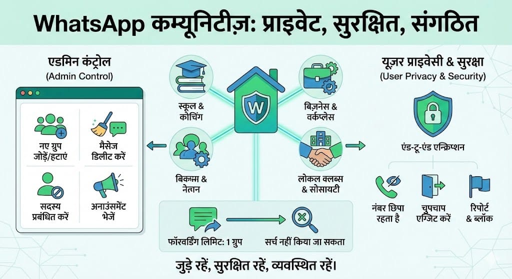 WhatsApp पर प्राइवेट और सुरक्षित कम्युनिटीज़ कैसे बनती हैं? पूरी जानकारी और नया अपडेट WhatsApp पर प्राइवेट और सुरक्षित कम्युनिटीज़ कैसे बनती हैं? पूरी जानकारी और नया अपडेट