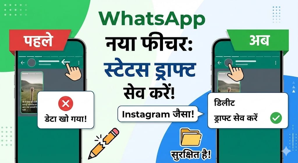 WhatsApp Status Draft Feature: अब इंस्टाग्राम की तरह व्हाट्सएप स्टेटस को ड्राफ्ट में करें सेव, जानिए पूरा तरीका WhatsApp Status Draft Feature