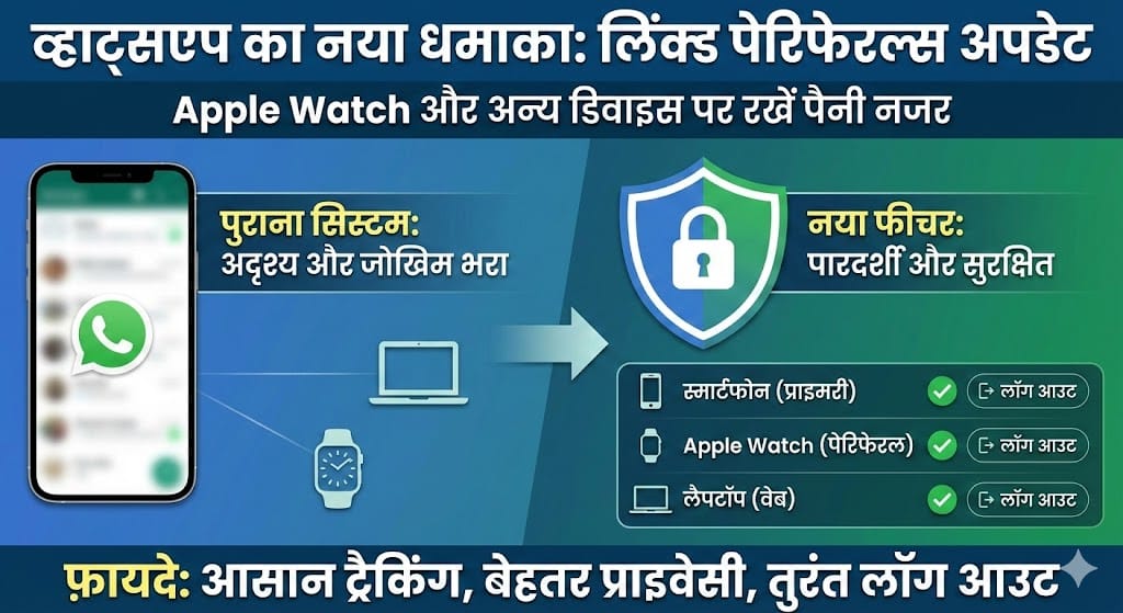 व्हाट्सएप नया अपडेट: एप्पल वॉच यूजर्स के लिए खुशखबरी, अब सुरक्षित होंगे आपके लिंक्ड डिवाइसेस व्हाट्सएप नया अपडेट