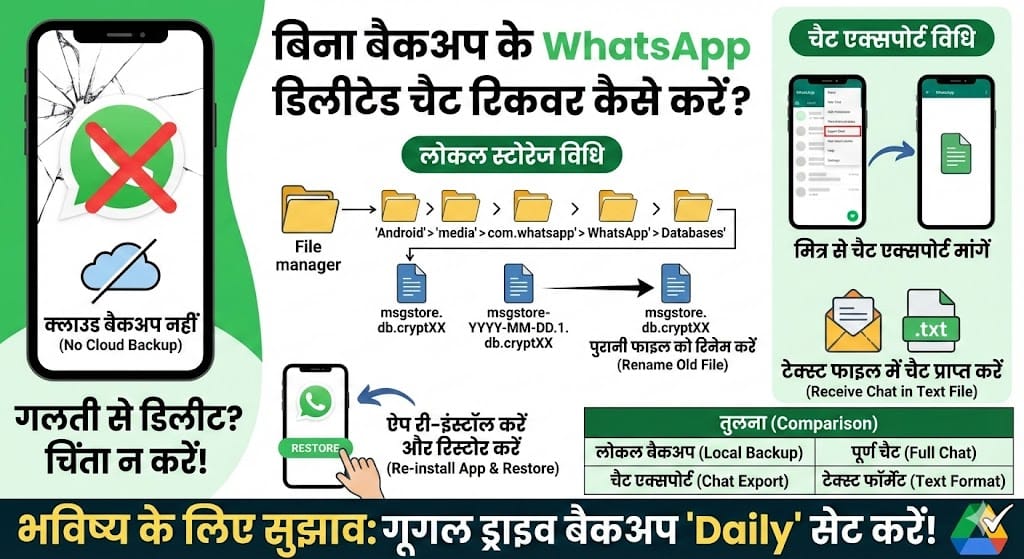 WhatsApp चैट डिलीट हो गई? बिना बैकअप रिकवर करने का 100% वर्किंग तरीका जानें