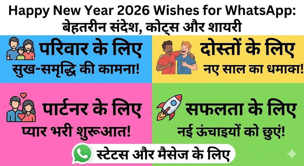Happy New Year 2026 Wishes for WhatsApp: नए साल के लिए 100+ बेहतरीन संदेश, कोट्स और शायरी जो दिल जीत लें Happy New Year 2026 Wishes for WhatsApp