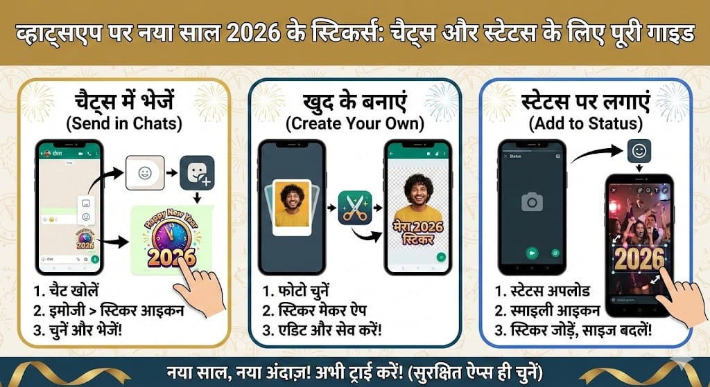 WhatsApp New Year 2026 Stickers: व्हाट्सएप पर नया साल 2026 के शानदार स्टिकर्स कैसे भेजें? WhatsApp New Year 2026 Stickers