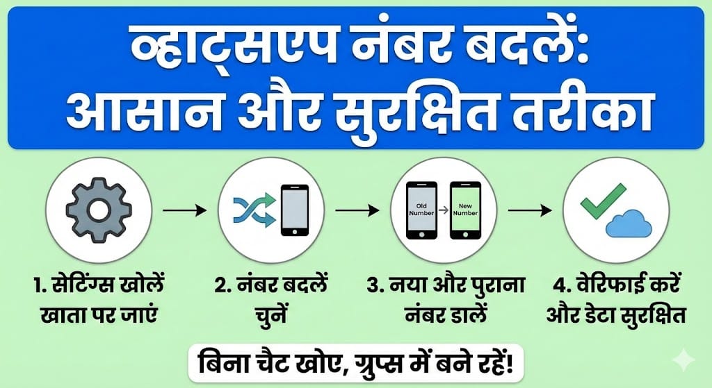 WhatsApp Number Kaise Badle? बिना चैट खोये स्टेप-बाय-स्टेप तरीका WhatsApp Number Kaise Badle?