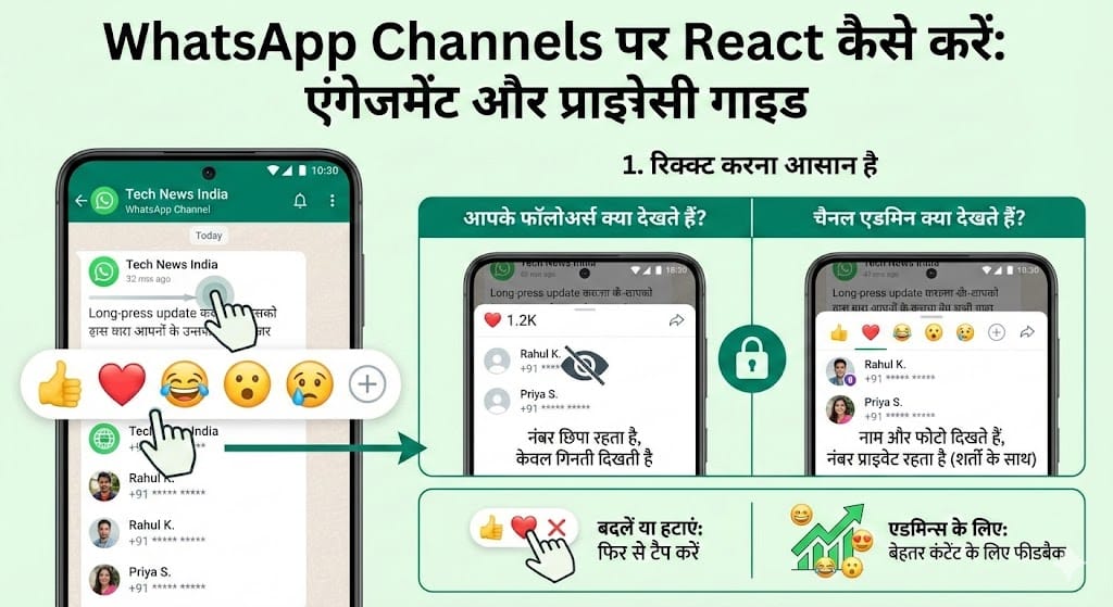 WhatsApp Channels पर React कैसे करें? एंगेजमेंट और प्राइवेसी की पूरी जानकारी