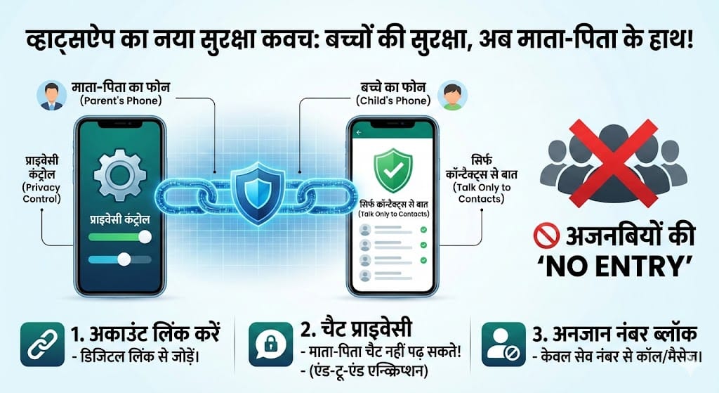 WhatsApp New Safety Feature 2026: अब पेरेंट्स कंट्रोल करेंगे बच्चों का WhatsApp अकाउंट, अजनबियों की नो एंट्री! WhatsApp New Safety Feature 2026: अब पेरेंट्स कंट्रोल करेंगे बच्चों का WhatsApp अकाउंट, अजनबियों की नो एंट्री!