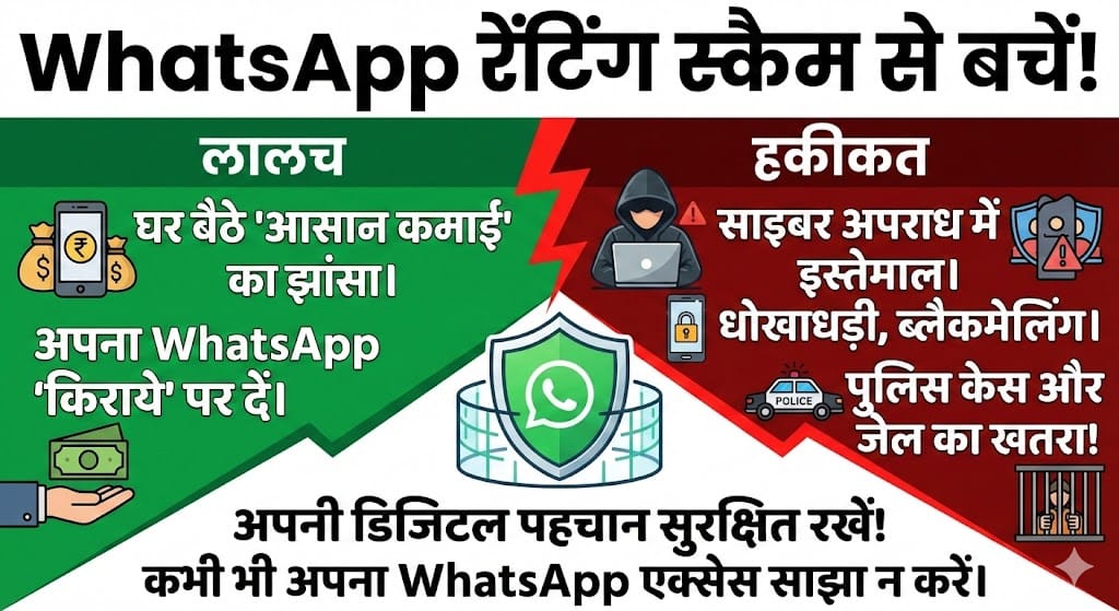 WhatsApp Renting Scam Alert: घर बैठे पैसे कमाने के चक्कर में जेल न जाएं! जानिये क्या है यह नया फ्रॉड? WhatsApp Renting Scam Alert: घर बैठे पैसे कमाने के चक्कर में जेल न जाएं! जानिये क्या है यह नया फ्रॉड?