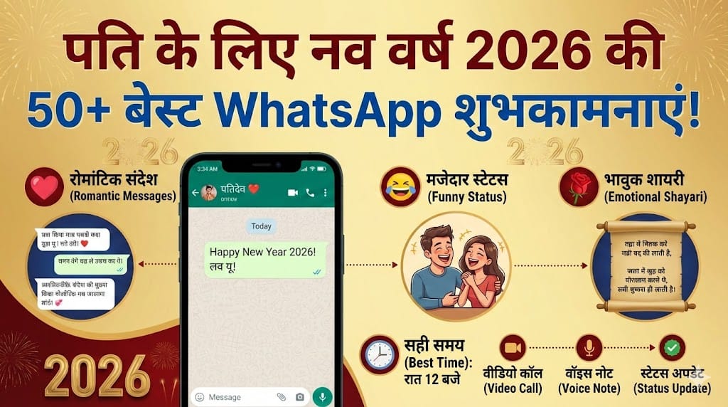 Happy New Year 2026 WhatsApp Wishes for Husband: पति के लिए 50+ बेस्ट WhatsApp स्टेटस और मैसेज Happy New Year 2026 WhatsApp Wishes for Husband