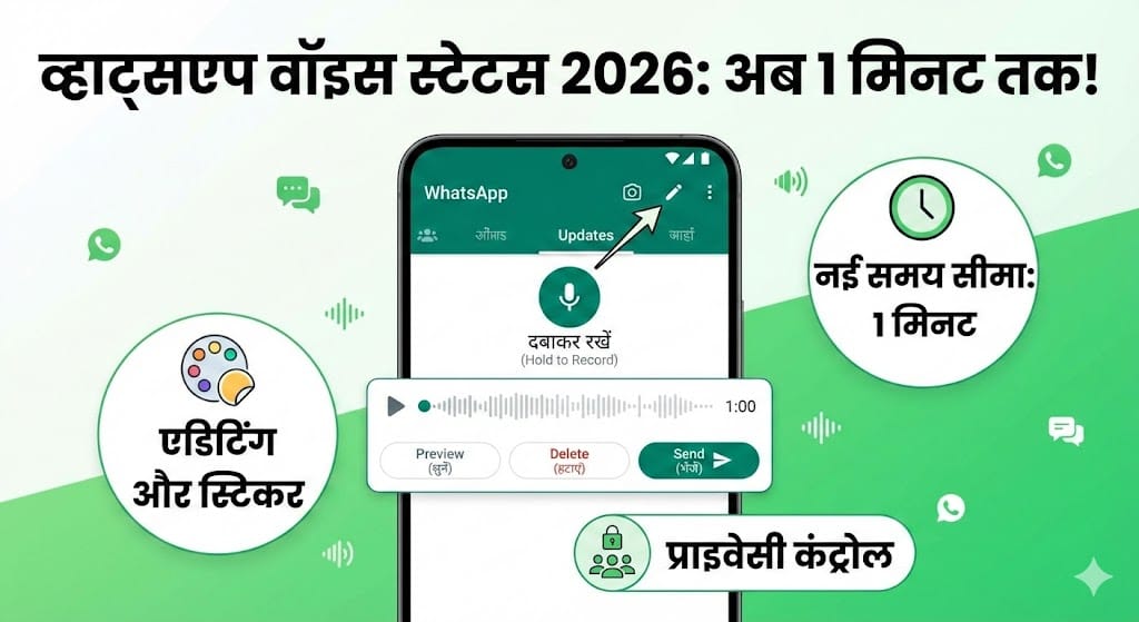 WhatsApp Voice Status 2026: व्हाट्सएप पर 1 मिनट का ऑडियो स्टेटस कैसे लगाएं? पूरी जानकारी