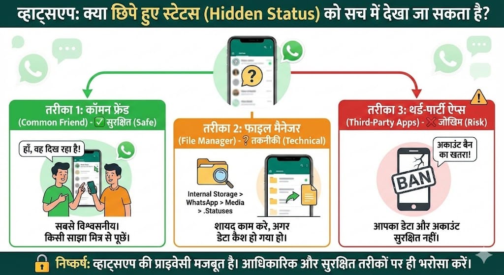 WhatsApp Hidden Status 2026: अगर किसी ने आपको स्टेटस से हाइड (Hide) किया है, तो उसे कैसे देखें? जानिए तरीके
