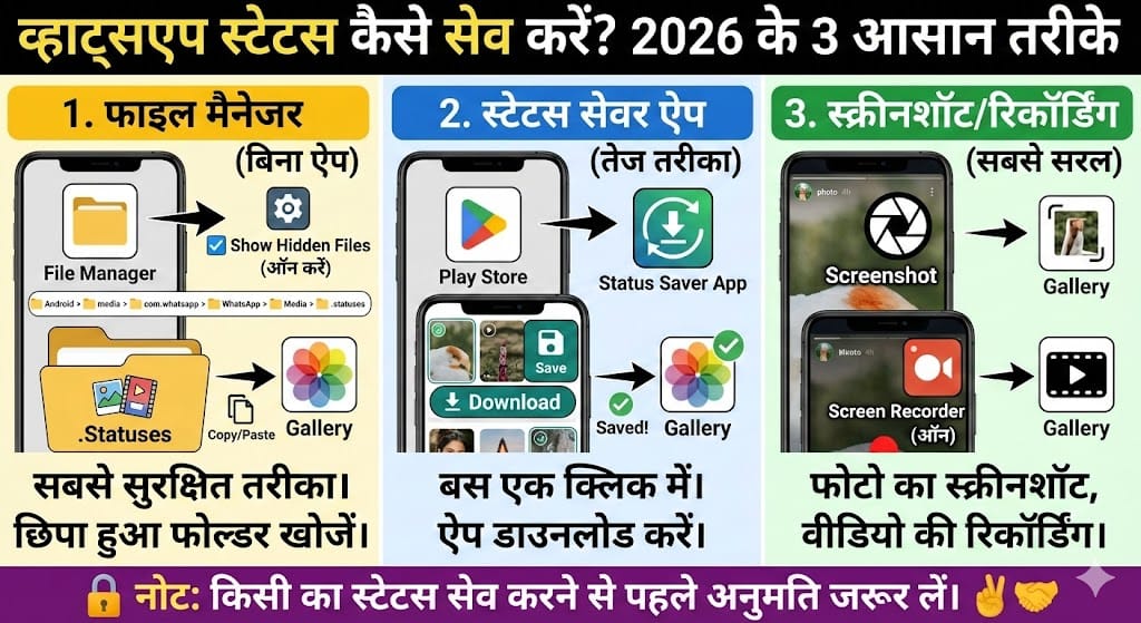 WhatsApp Status Download 2026: स्टेटस डाउनलोड कैसे करें? किसी दूसरे का व्हाट्सएप स्टेटस अपनी गैलरी में कैसे सेव या डाउनलोड करें?
