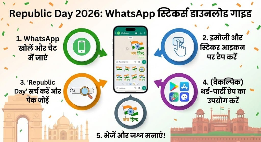 Republic Day 2026 WhatsApp Stickers: 26 जनवरी पर देशभक्ति वाले WhatsApp स्टिकर्स डाउनलोड करने का सबसे आसान और नया तरीका Republic Day 2026 WhatsApp Stickers: 26 जनवरी पर देशभक्ति वाले WhatsApp स्टिकर्स डाउनलोड करने का सबसे आसान और नया तरीका