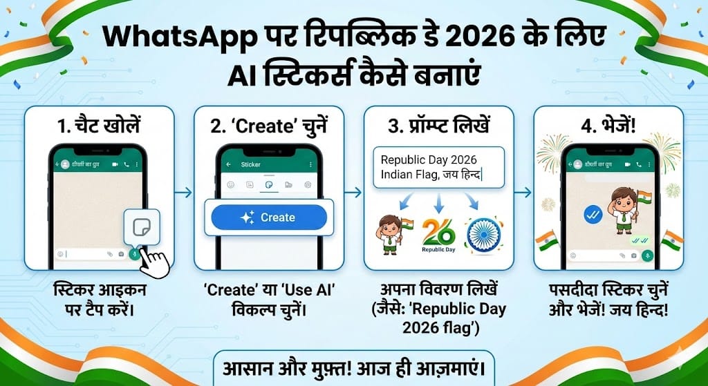 WhatsApp का नया जादू: Republic Day 2026 पर सिर्फ 1 क्लिक में बनाएं अपने नाम वाले 3D AI Stickers! Republic Day 2026 के लिए WhatsApp का खुफिया फीचर लीक! फ्री में बनाएं Viral AI Stickers