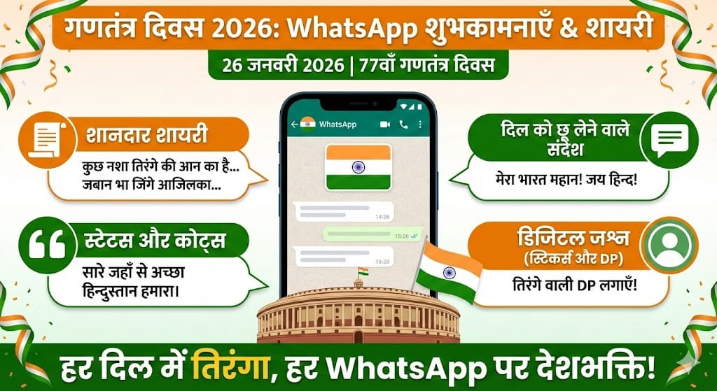Happy Republic Day 2026 Wishes for WhatsApp: 77वें गणतंत्र दिवस पर भेजें ये टॉप शायरी और संदेश Happy Republic Day 2026 Wishes for WhatsApp: 77वें गणतंत्र दिवस पर भेजें ये टॉप शायरी और संदेश