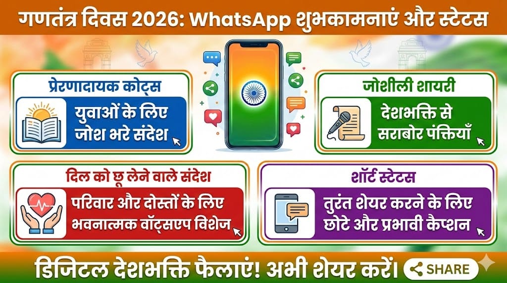 Republic Day 2026 WhatsApp Status in Hindi: 50+ बेहतरीन शुभकामना संदेश और Quotes जो जीत लेंगे सबका दिल