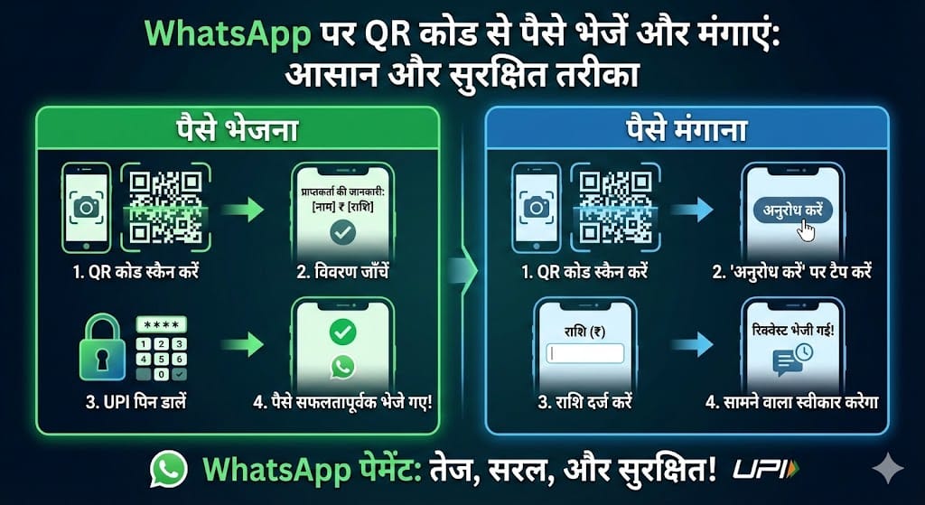 WhatsApp पर QR कोड से पेमेंट करने और पैसे मंगाने का सबसे आसान और सुरक्षित तरीका: पूरी जानकारी WhatsApp पर QR कोड से पेमेंट करने और पैसे मंगाने का सबसे आसान और सुरक्षित तरीका: पूरी जानकारी