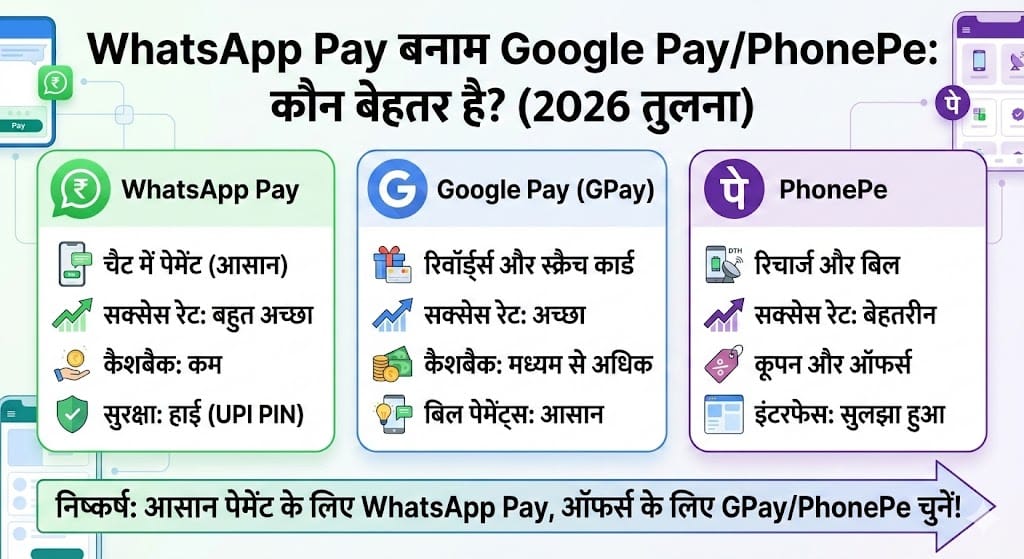WhatsApp Pay vs Google Pay vs PhonePe: कौन है बेस्ट UPI ऐप?