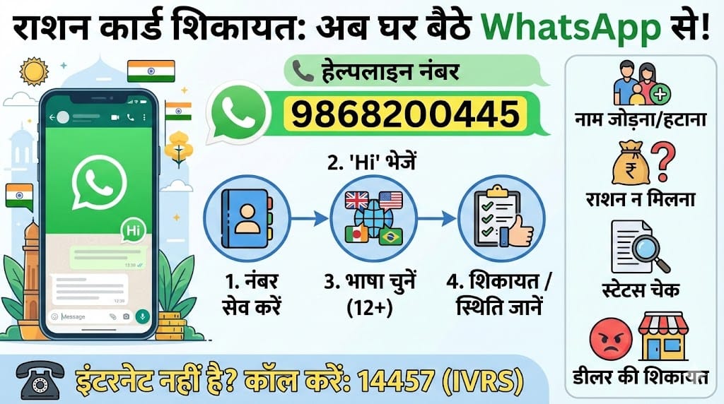 Ration Card Complaint WhatsApp Number: अब घर बैठे WhatsApp से करें राशन कार्ड की शिकायत, नाम जोड़ने और चेक करने का आसान तरीका Ration Card Complaint WhatsApp Number