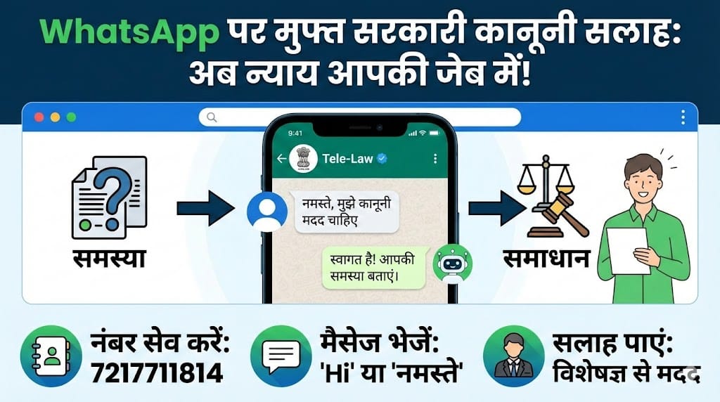 WhatsApp पर अब पाएं मुफ्त कानूनी सलाह: सरकारी सेवा 'न्याय सेतु' का उपयोग कैसे करें? पूरी जानकारी WhatsApp पर अब पाएं मुफ्त कानूनी सलाह: सरकारी सेवा 'न्याय सेतु' का उपयोग कैसे करें? पूरी जानकारी