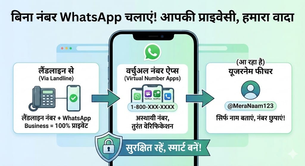 अपना असली नंबर छुपाएं! 🛑 बिना SIM कार्ड WhatsApp चलाने के 3 जादुई तरीके