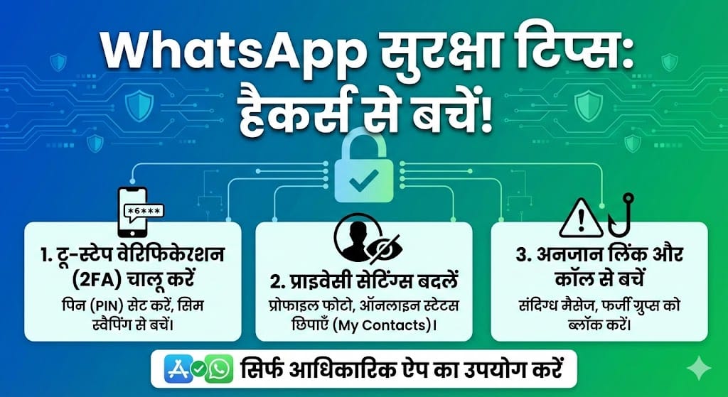 WhatsApp Security Tips: 2026 में अपने WhatsApp अकाउंट को हैकर्स और स्कैमर्स से कैसे बचाएं? जानिए 5 जरूरी सेटिंग्स WhatsApp Security Tips: 2026 में अपने WhatsApp अकाउंट को हैकर्स और स्कैमर्स से कैसे बचाएं? जानिए 5 जरूरी सेटिंग्स