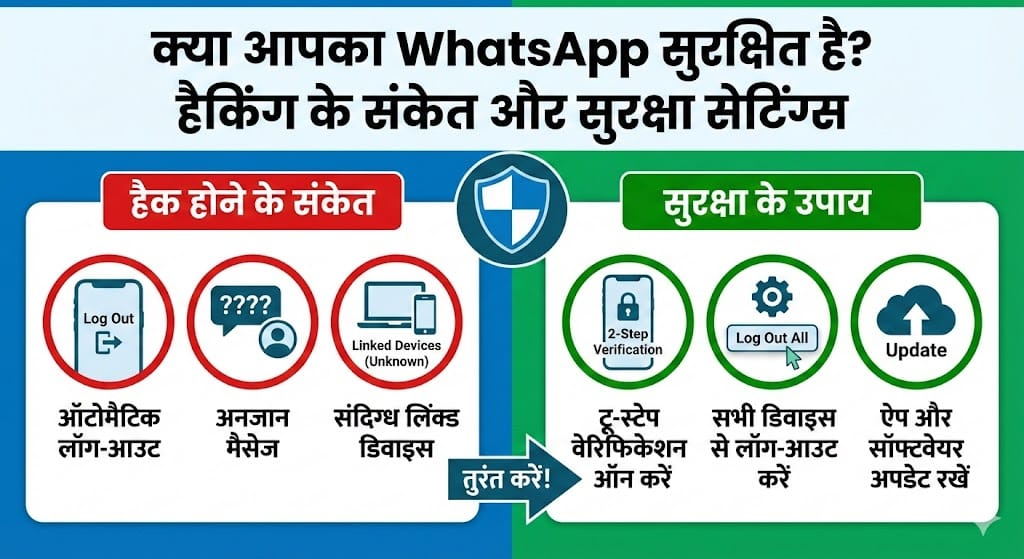 कहीं आपका WhatsApp Hack तो नहीं? 2 मिनट में पता लगाएं और अकाउंट सेफ रखने के लिए करें ये काम WhatsApp Hack होने से पहले ऑन कर लें ये Setting! अगर ये दिखे तो समझ लो जासूसी हो रही है