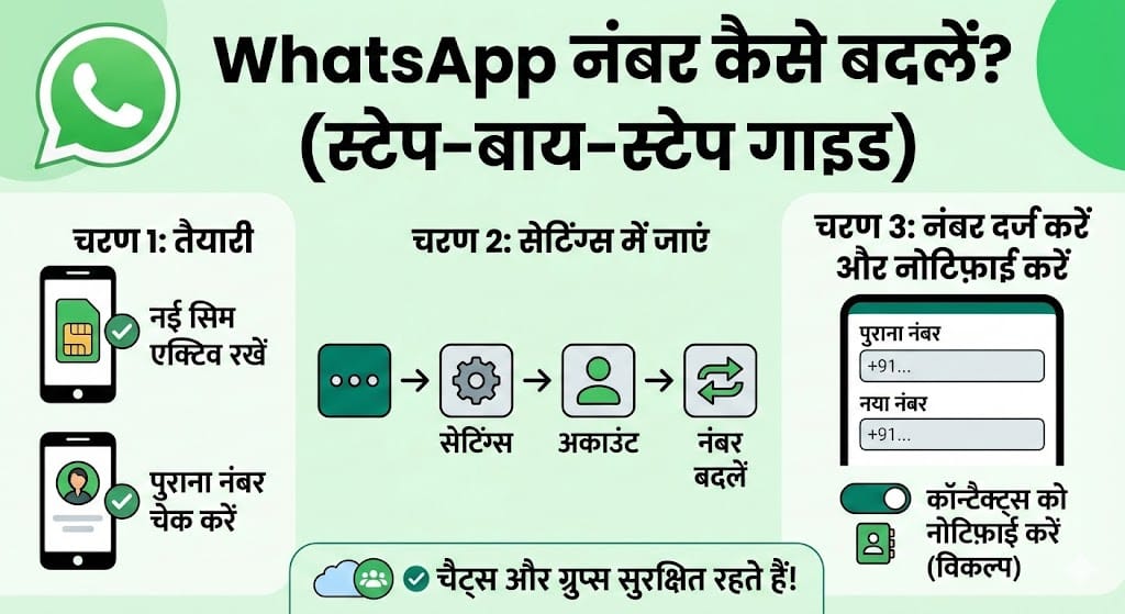 WhatsApp नंबर कैसे बदलें? बिना चैट डिलीट किए डेटा और ग्रुप्स सुरक्षित रखने का सबसे आसान तरीका WhatsApp नंबर कैसे बदलें? बिना चैट डिलीट किए डेटा और ग्रुप्स सुरक्षित रखने का सबसे आसान तरीका