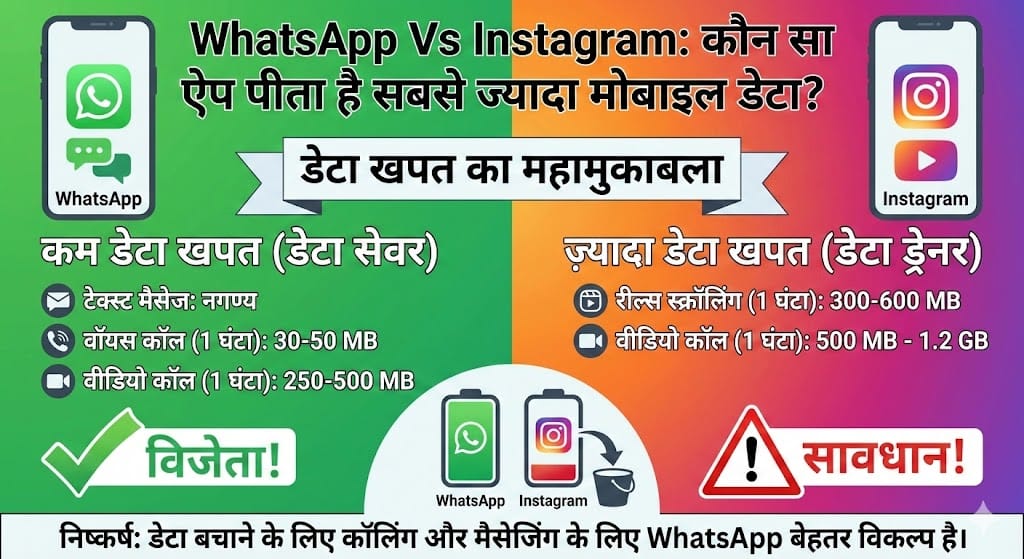 WhatsApp Vs Instagram: कौन सा ऐप पीता है सबसे ज्यादा मोबाइल डेटा? देखिए चौंकाने वाली रिपोर्ट WhatsApp Vs Instagram: कौन सा ऐप पीता है सबसे ज्यादा मोबाइल डेटा? देखिए चौंकाने वाली रिपोर्ट
