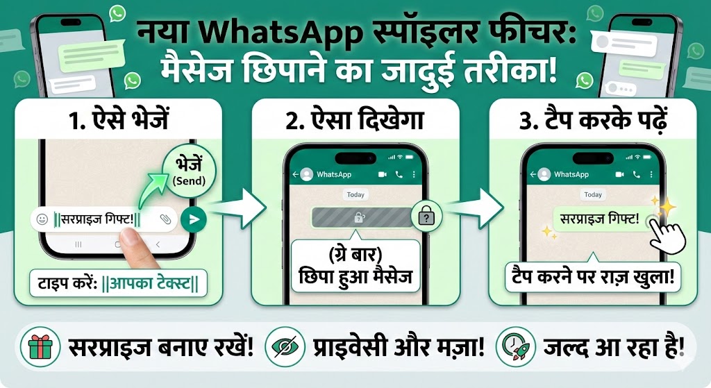 WhatsApp स्पॉइलर फीचर: अब WhatsApp पर मैसेज छिपाकर भेजें, जानें नया WhatsApp अपडेट