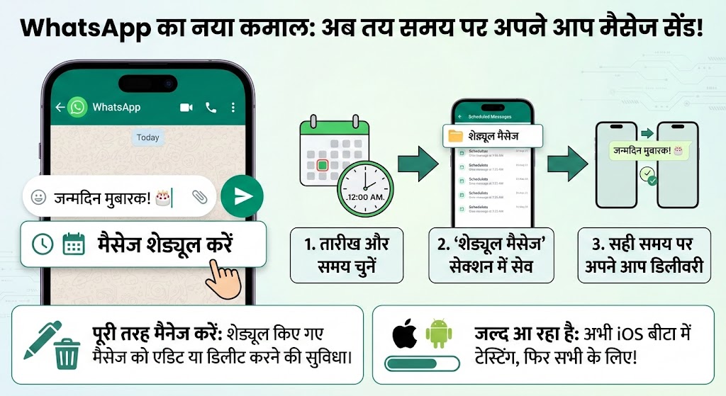 WhatsApp में आ रहा है सबसे बेहतरीन फीचर: अब WhatsApp पर अपने आप सही समय पर सेंड होगा मैसेज
