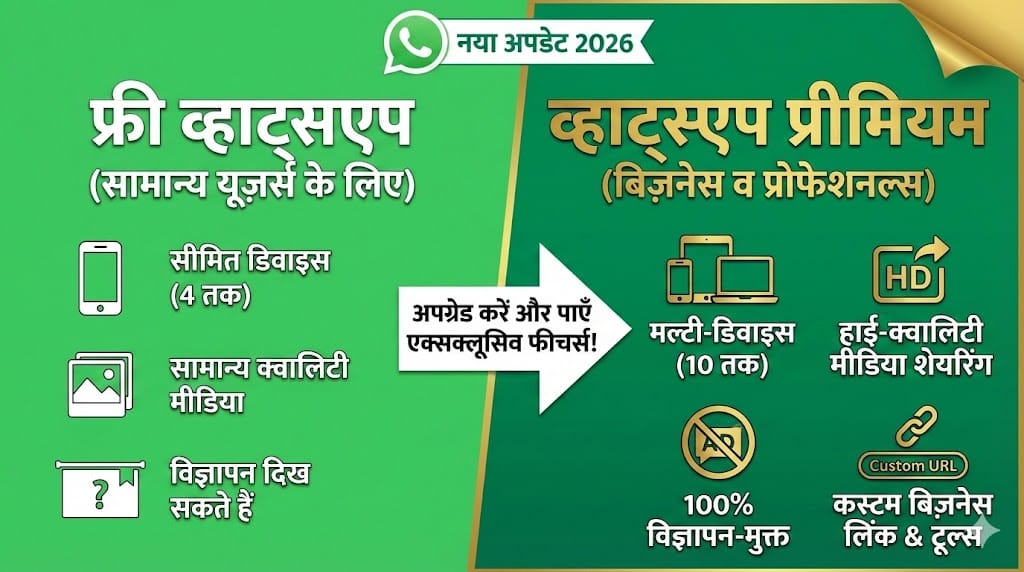 WhatsApp Premium 2026: क्या अब WhatsApp चलाने के लिए देने होंगे पैसे? जानिए नए फीचर्स और प्लान
