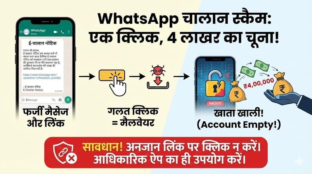 WhatsApp Challan Scam Alert: एक लिंक और 4 लाख का नुकसान, जानें कैसे बचें इस नए फ्रॉड से?