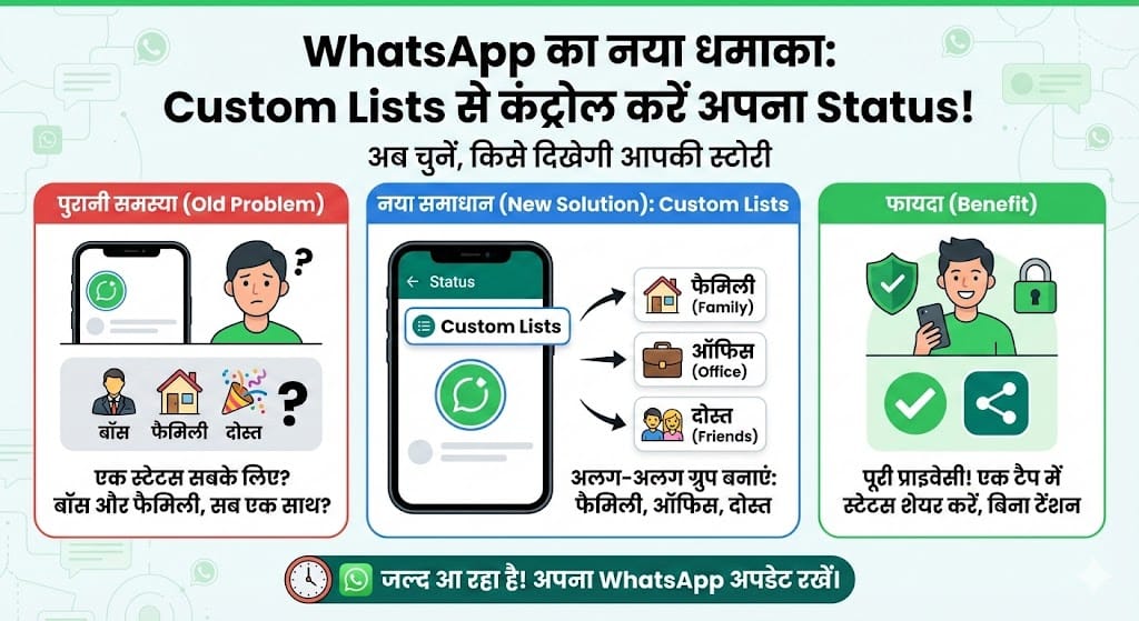 WhatsApp Status ट्रिक: अब चुनिंदा लोगों को ही दिखेगी आपकी फोटो, 2 मिनट में बनाएं अपनी Custom List!
