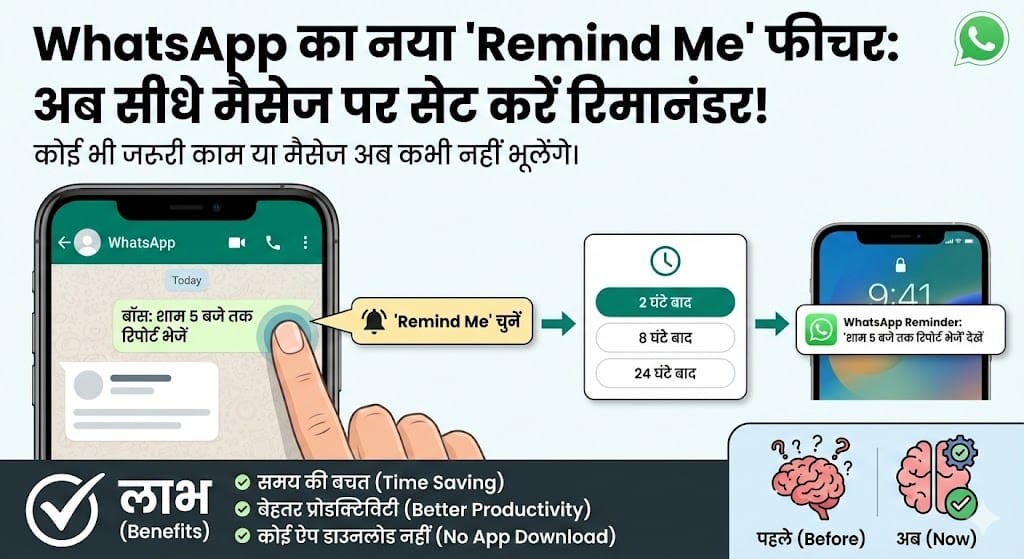 WhatsApp New Feature Update: अब कोई भी जरूरी काम नहीं भूलेंगे आप, WhatsApp पर डायरेक्ट सेट करें Reminder WhatsApp New Feature Update: अब कोई भी जरूरी काम नहीं भूलेंगे आप, WhatsApp पर डायरेक्ट सेट करें Reminder