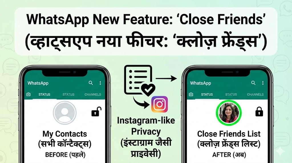 WhatsApp New Feature: Instagram जैसा 'Close Friends' फीचर जल्द आ रहा है WhatsApp पर! WhatsApp New Feature: Instagram जैसा 'Close Friends' फीचर जल्द आ रहा है WhatsApp पर!