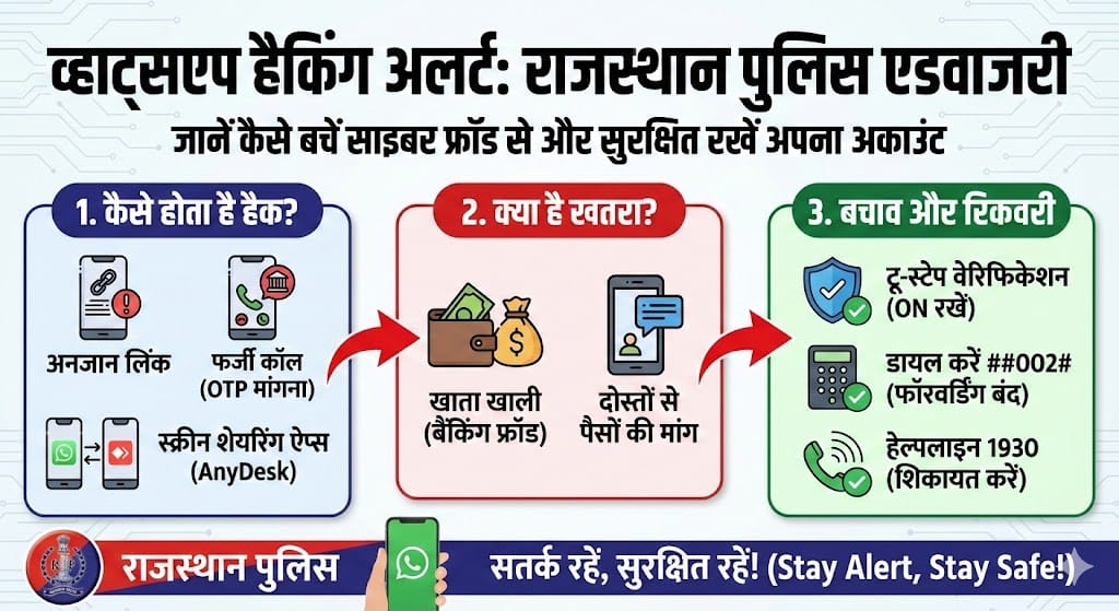 WhatsApp Hacking Alert: राजस्थान पुलिस की नई एडवाइजरी, ऐसे बचाएं अपना अकाउंट और पैसा WhatsApp Hacking Alert: राजस्थान पुलिस की नई एडवाइजरी, ऐसे बचाएं अपना अकाउंट और पैसा