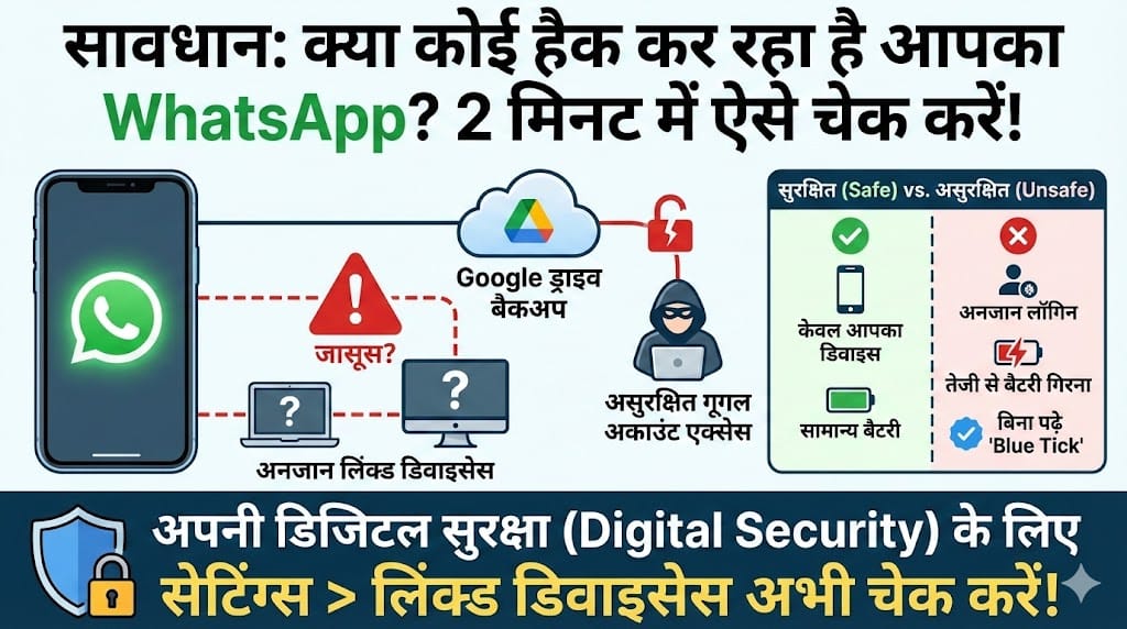 सावधान: क्या कोई हैक कर रहा है आपका WhatsApp? 2 मिनट में ऐसे चेक करें अपना अकाउंट सावधान: क्या कोई हैक कर रहा है आपका WhatsApp? 2 मिनट में ऐसे चेक करें अपना अकाउंट
