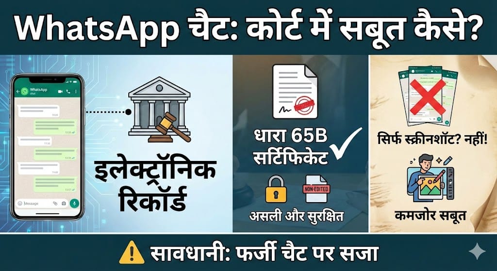 WhatsApp Evidence Rules: क्या कोर्ट में WhatsApp चैट सबूत मानी जाती है? जानें Section 65B की पूरी सच्चाई WhatsApp Evidence Rules: क्या कोर्ट में WhatsApp चैट सबूत मानी जाती है? जानें Section 65B की पूरी सच्चाई
