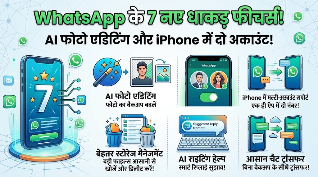 WhatsApp New Features: आ गए WhatsApp के 7 धाकड़ फीचर्स, अब iPhone में भी चलेंगे दो अकाउंट और AI करेगा फोटो एडिटिंग
