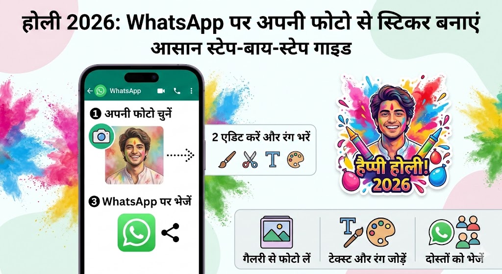WhatsApp पर होली 2026 के लिए खुद के फोटो स्टिकर कैसे बनाएं?